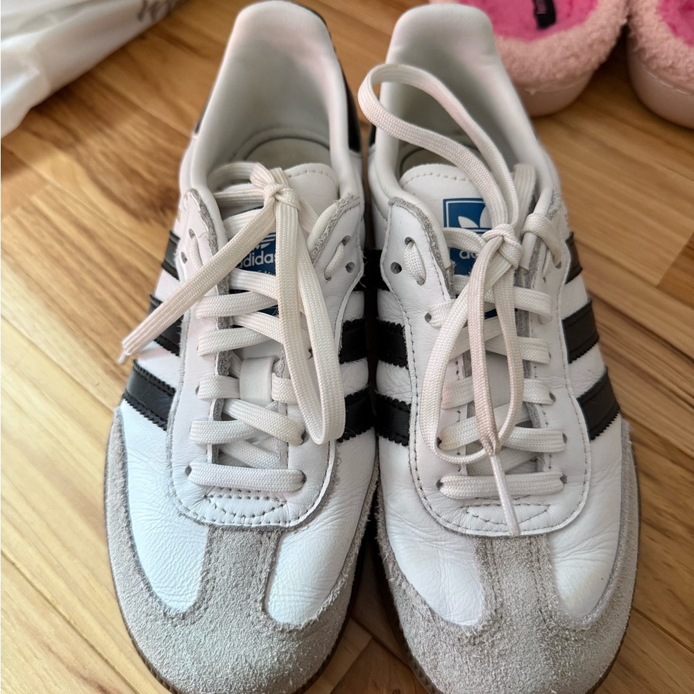 Adidas Black and White Sneakers with Brown Soles